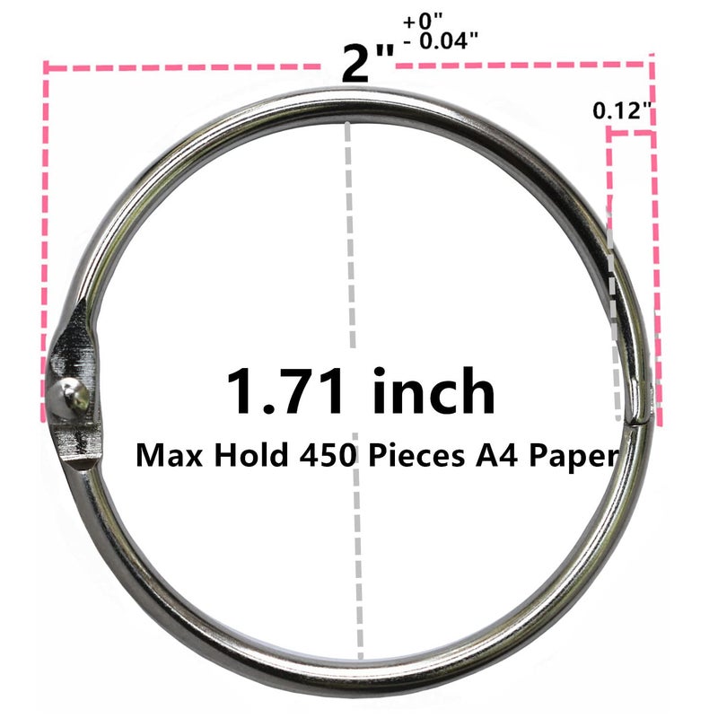 غوتون حلقات تجليد الكتب مقاس 2 بوصة، حلقة أوراق فضفاضة للمكتب (20 حزمة) مطلية بالنيكل باللون الفضي - Image 3